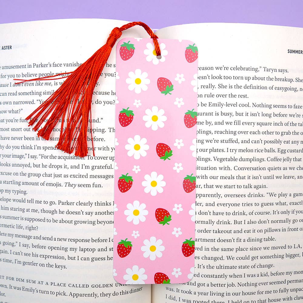 Strawberry & Daisy Double-Sided Bookmark