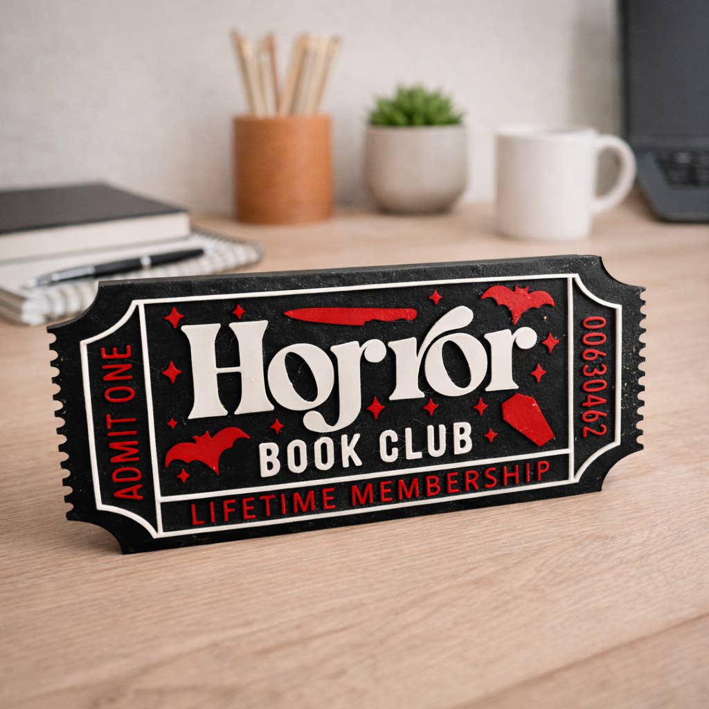 Horror Book Club Ticket Bookshelf Sign