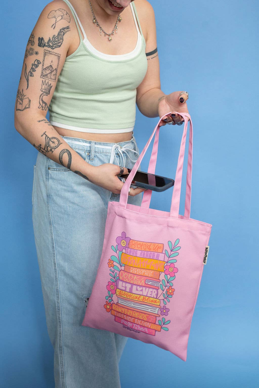 Rad Readers Bookish Literary Book Pink Bookworm Tote Bag