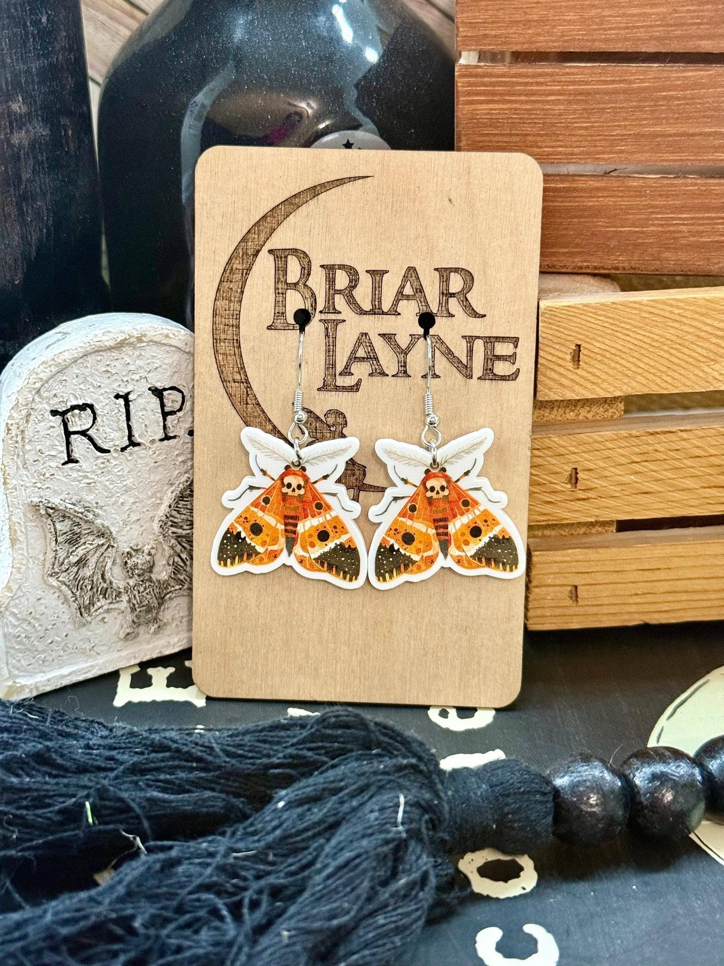 Dark Moth Witch Goth Insect Earrings
