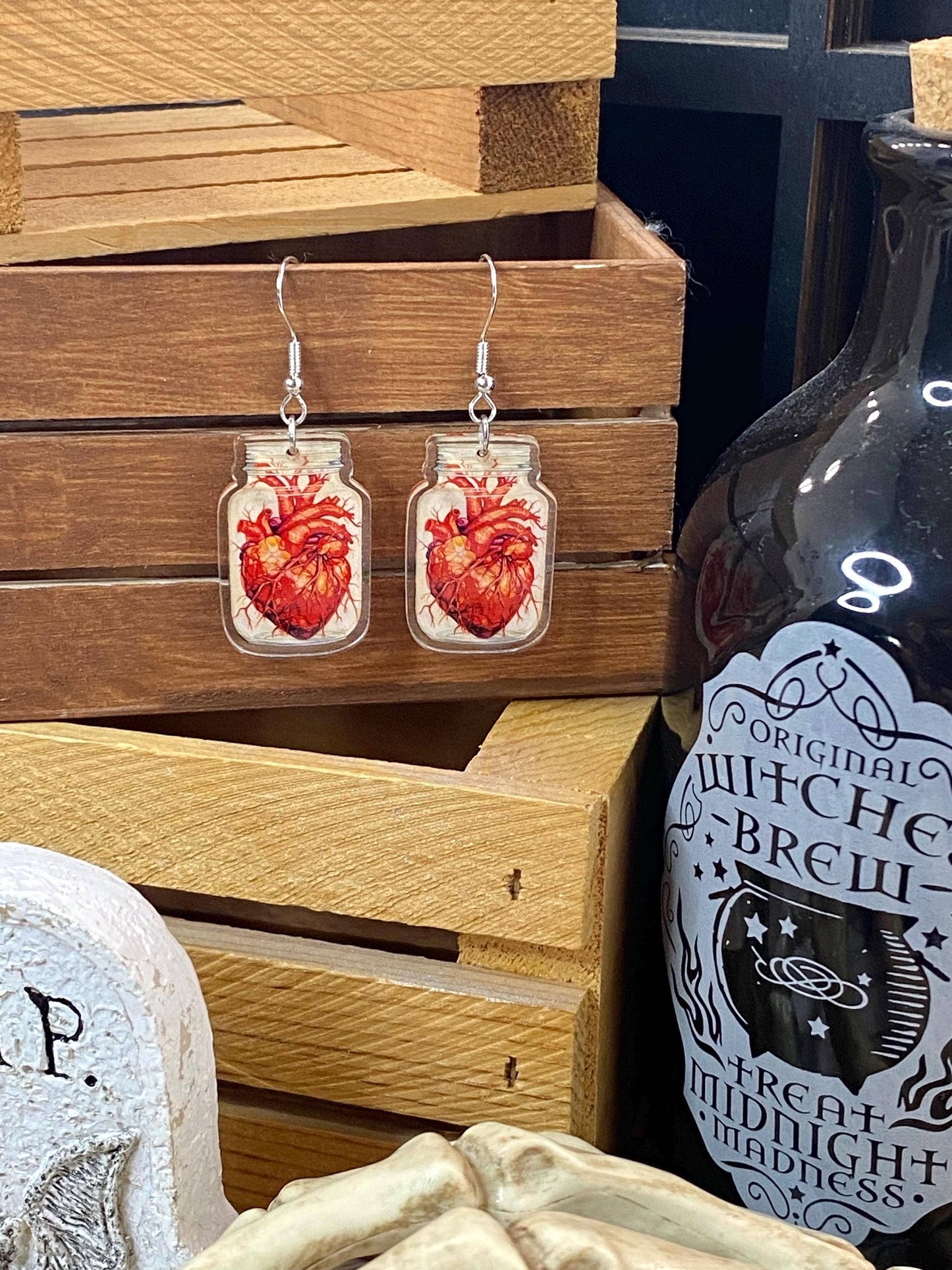Anatomy Heart in a Jar Halloween Earrings