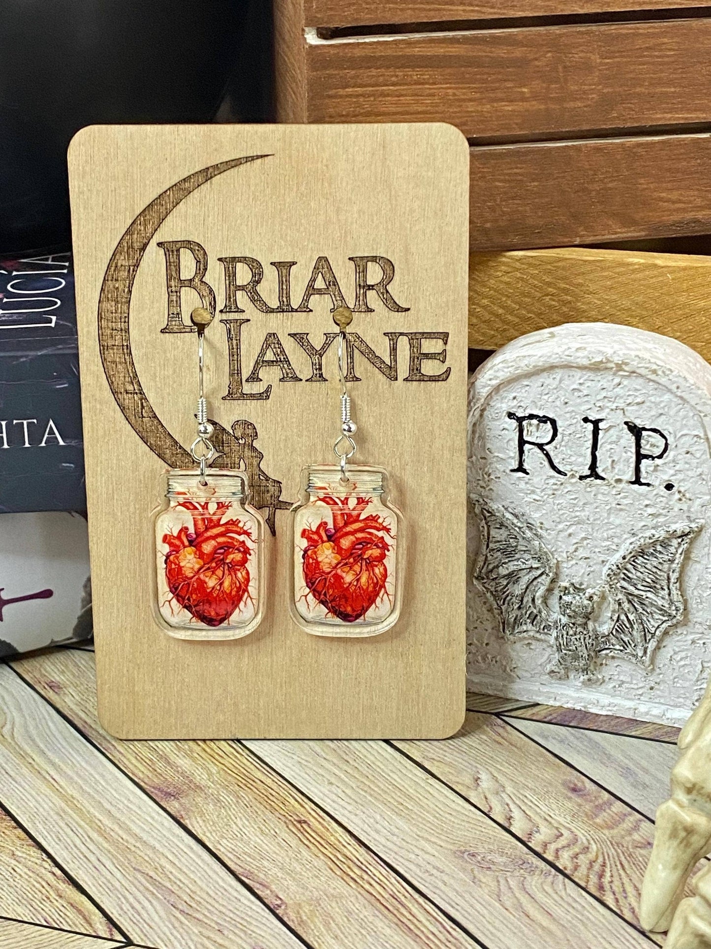 Anatomy Heart in a Jar Halloween Earrings