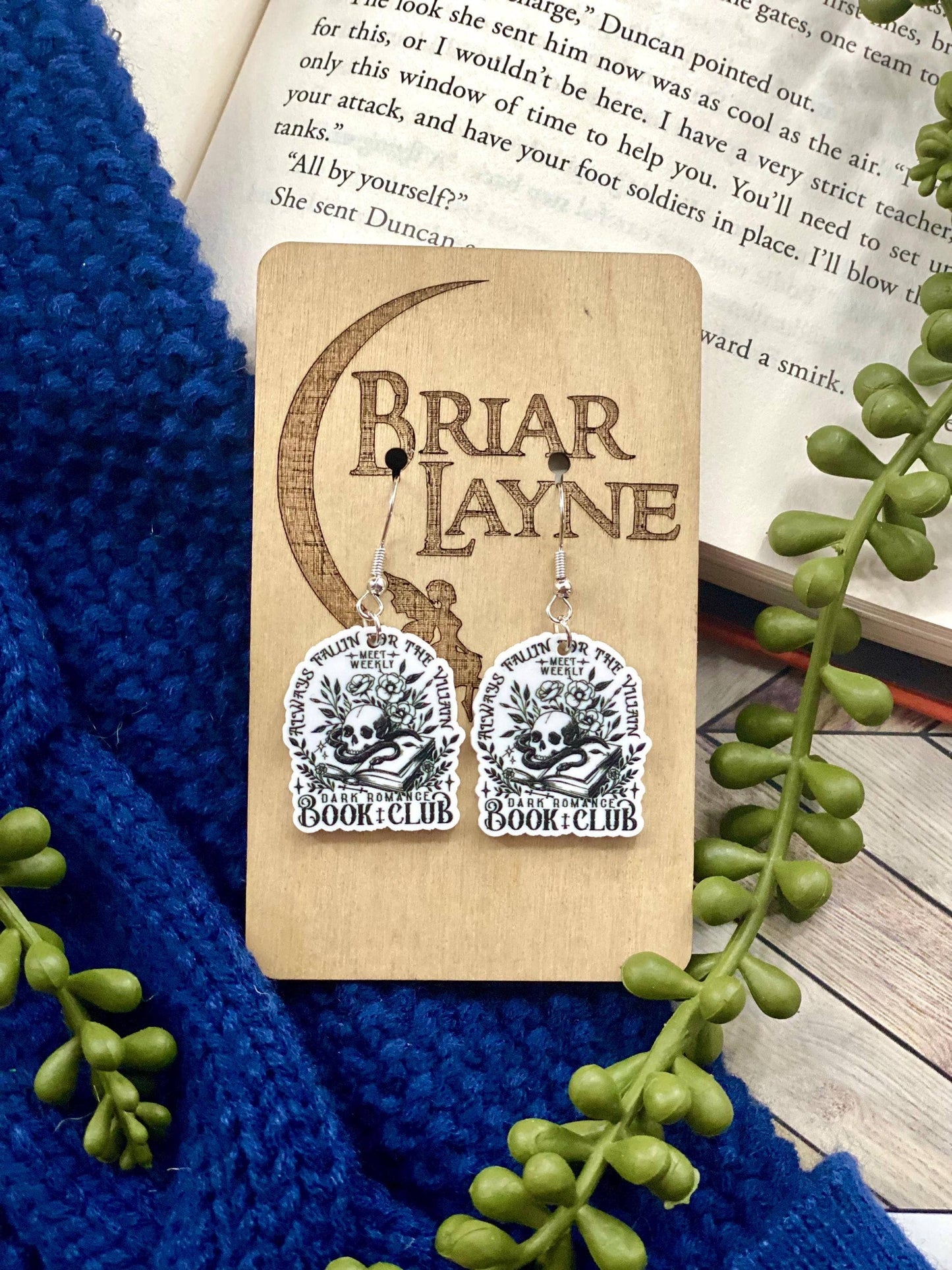 Dark Romance Fantasy Villain Book Earrings
