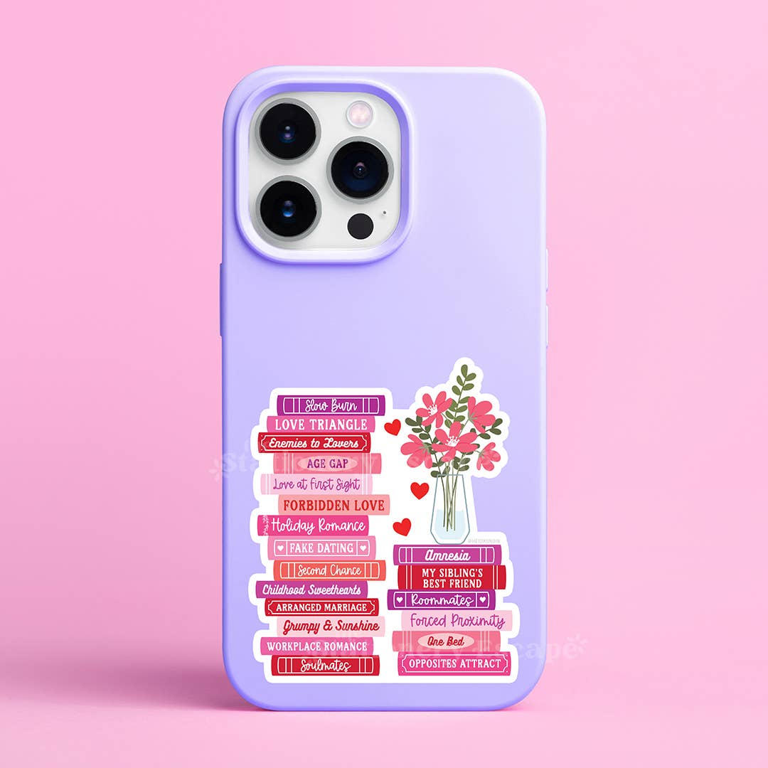 Romance Tropes Book Stack Sticker