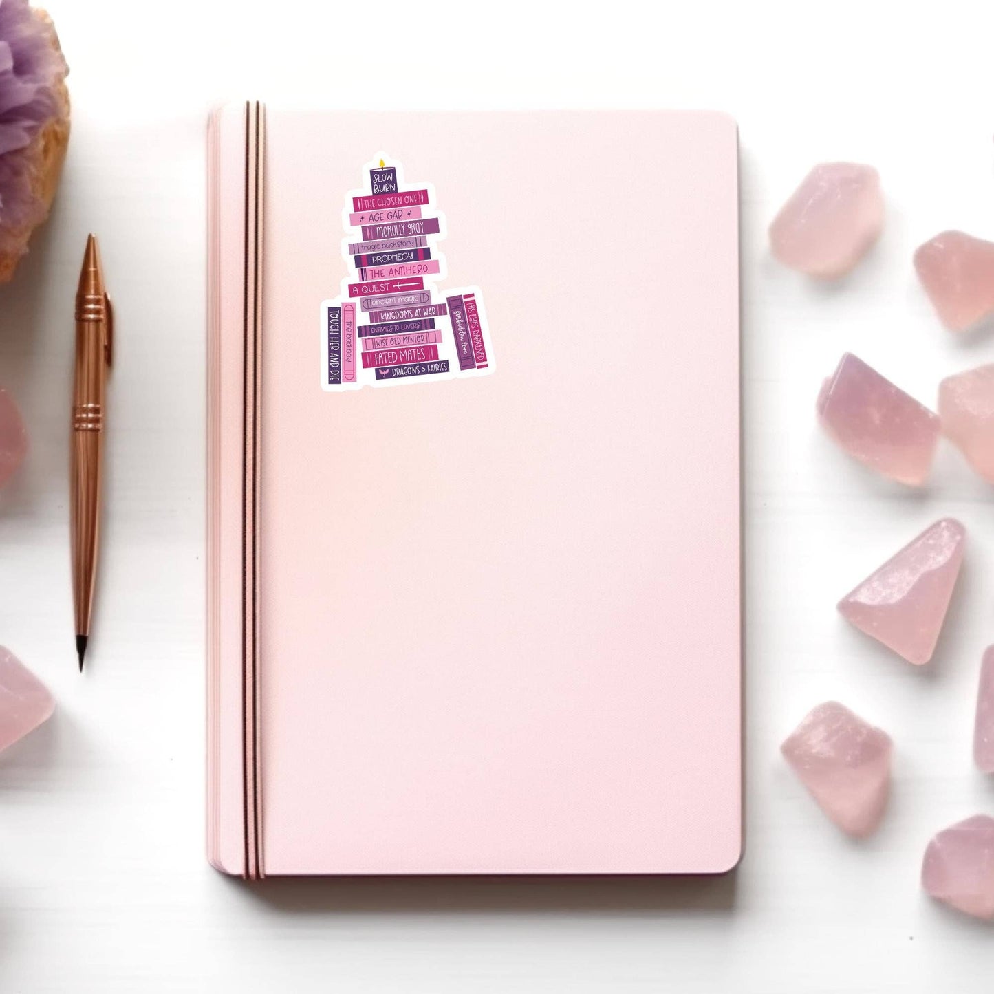 Romantasy Tropes Book Stack Sticker