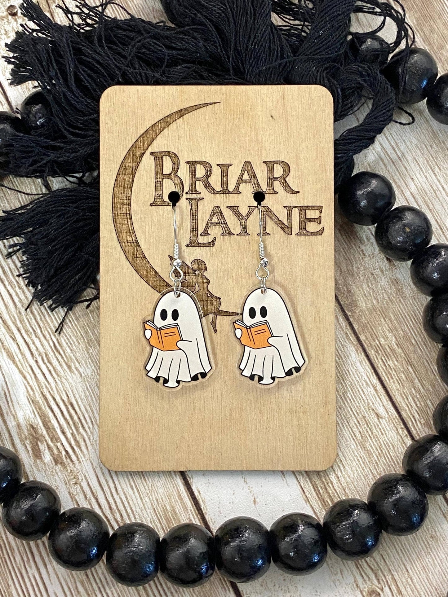 Ghost and Book Themed Halloween Reading Earrings