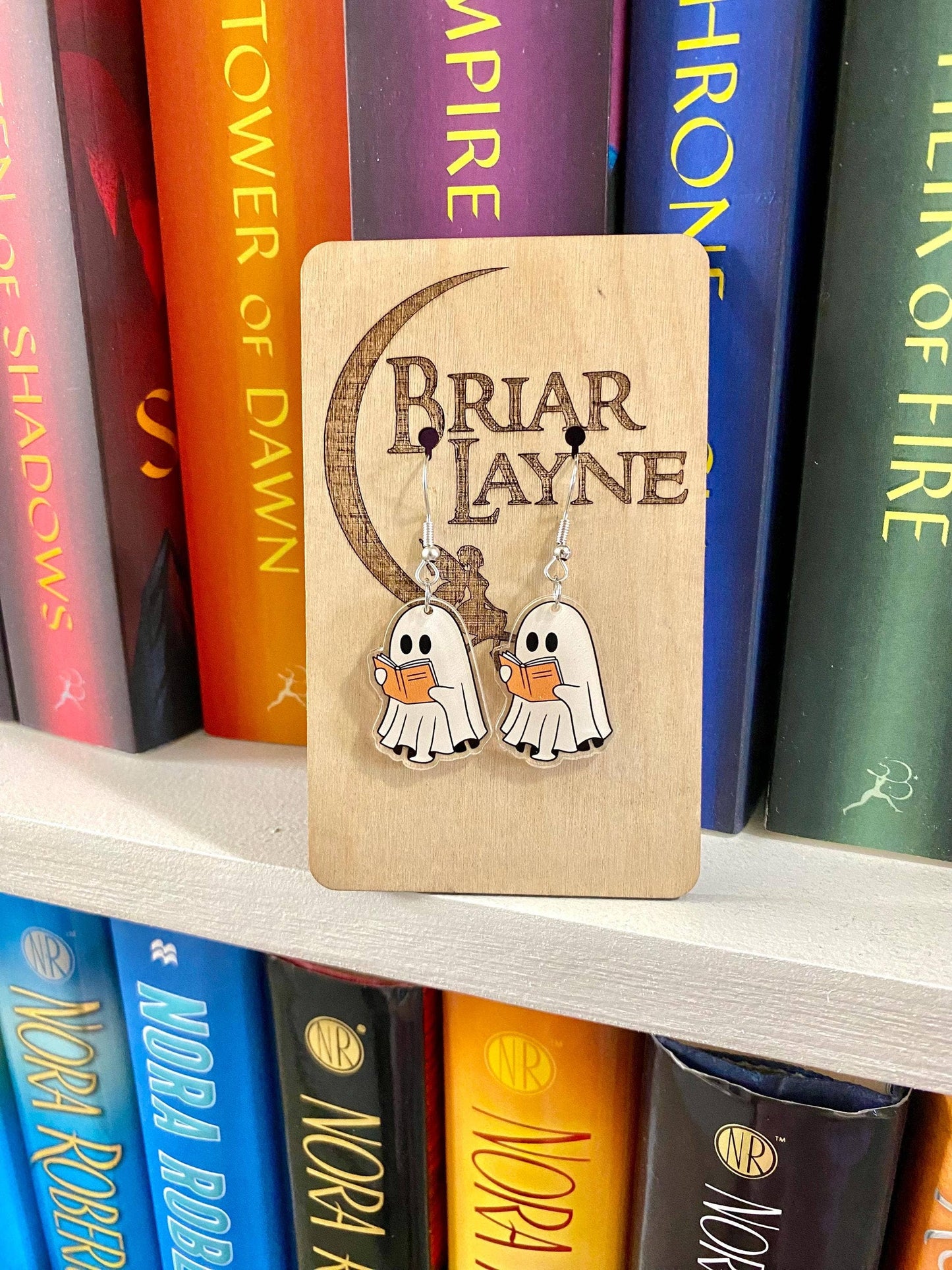 Ghost and Book Themed Halloween Reading Earrings