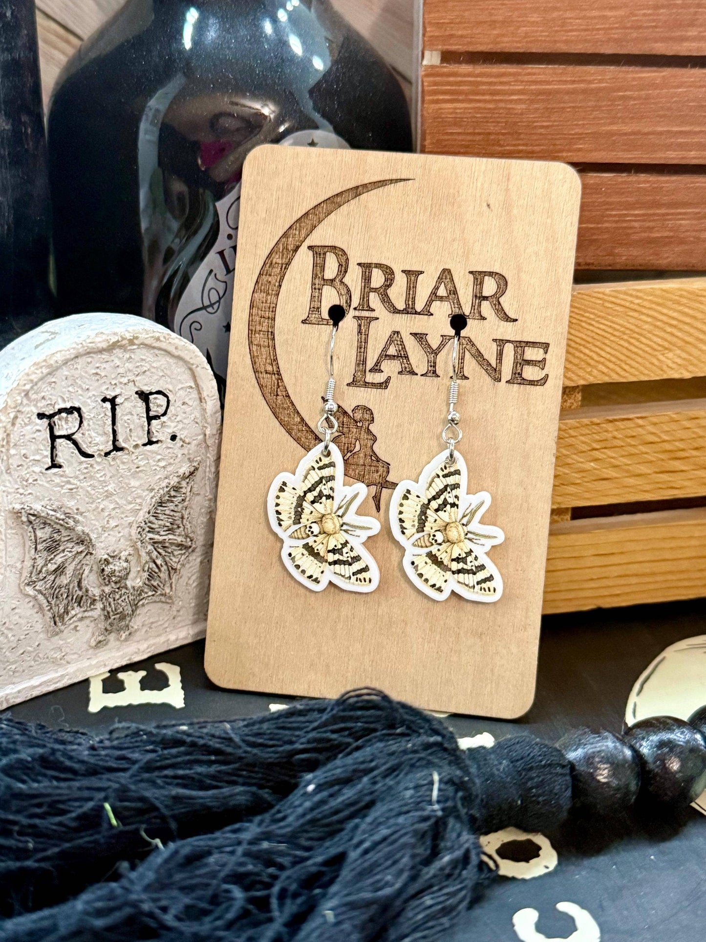 Dark Moth Witch Goth Insect Earrings