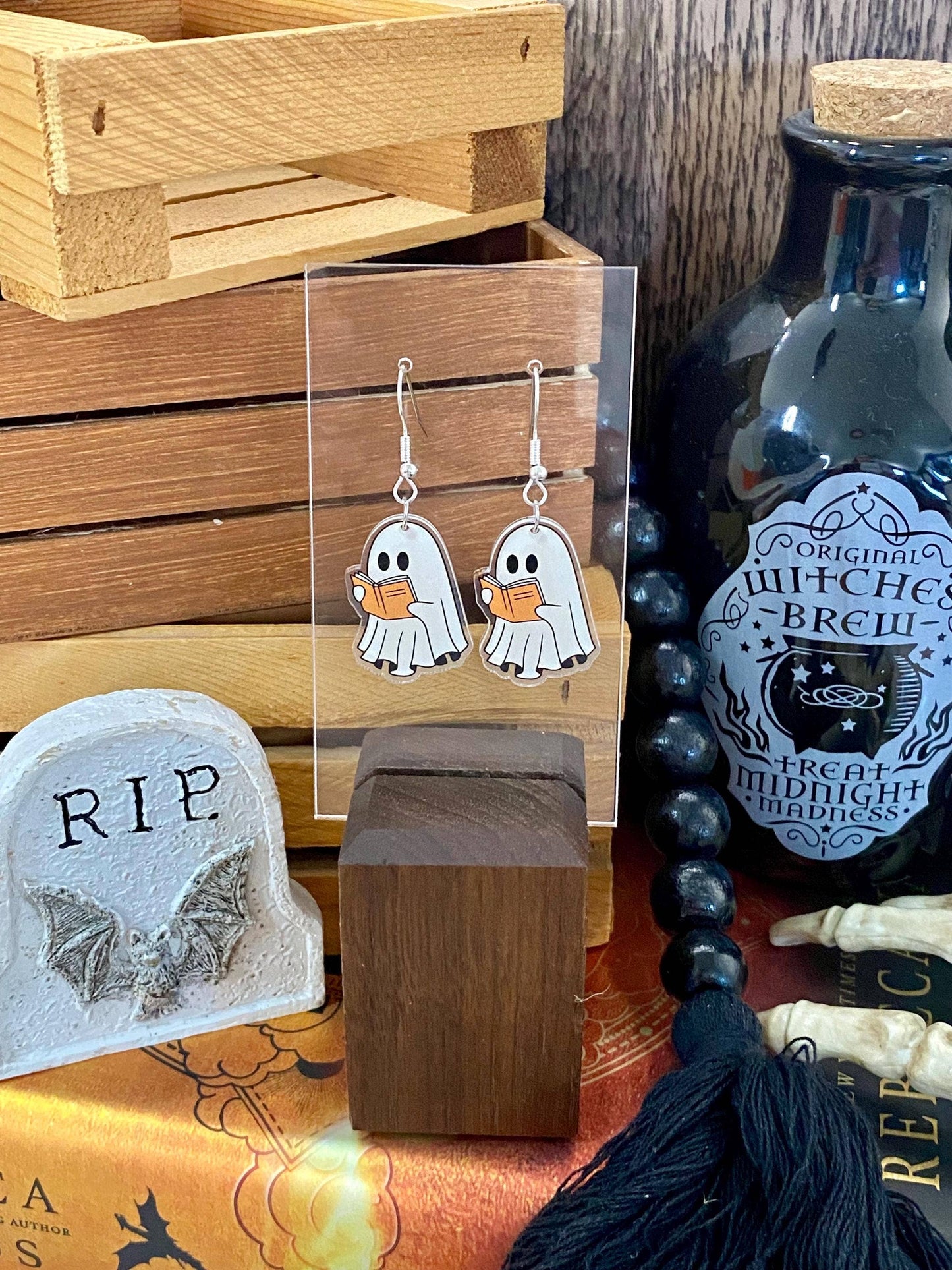 Ghost and Book Themed Halloween Reading Earrings