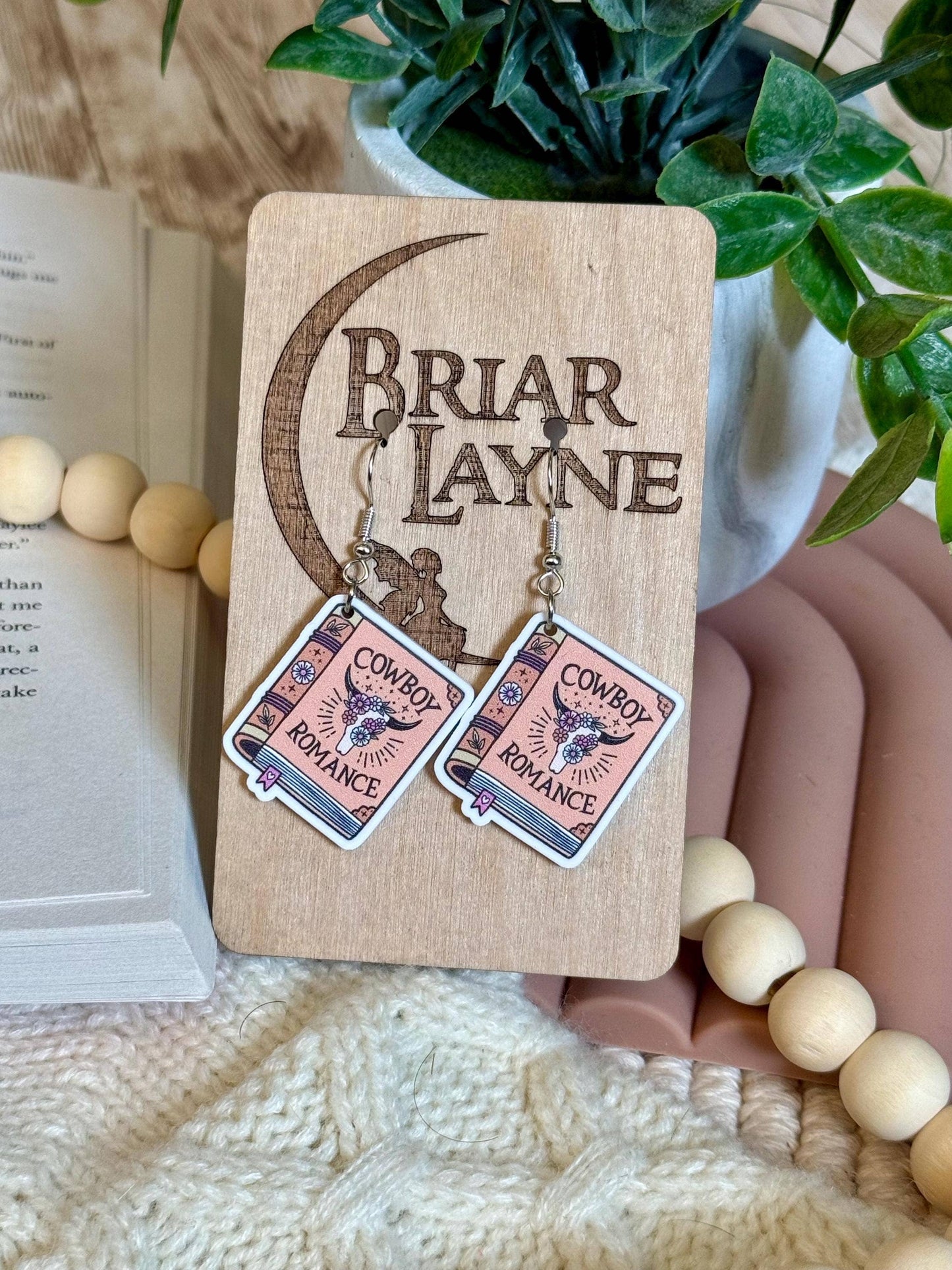 Cowboy & Romance Themed Book Earrings