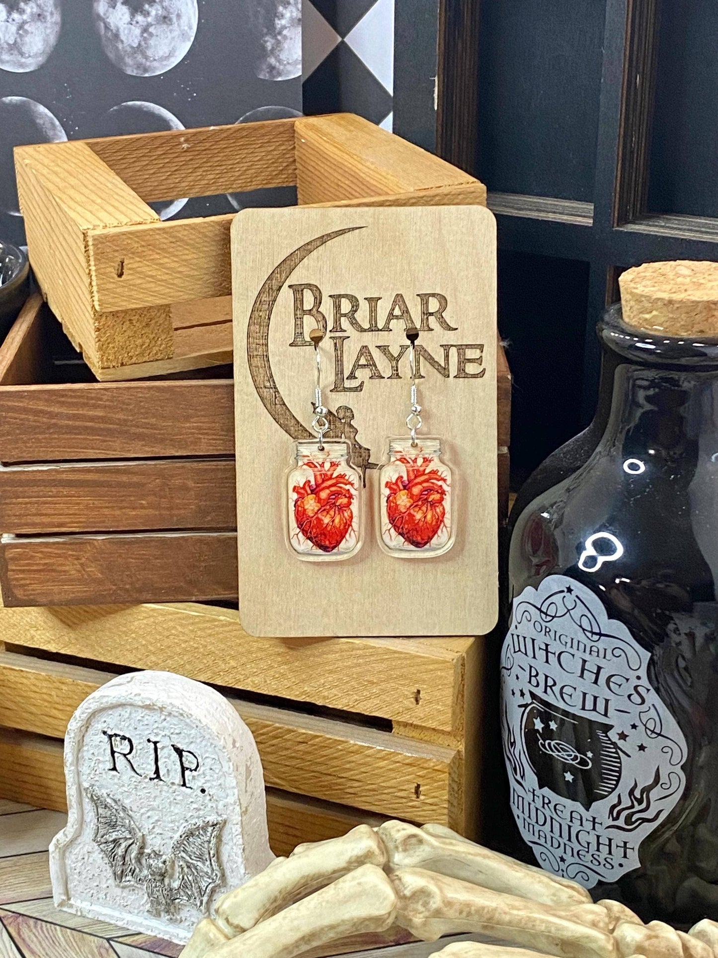 Anatomy Heart in a Jar Halloween Earrings