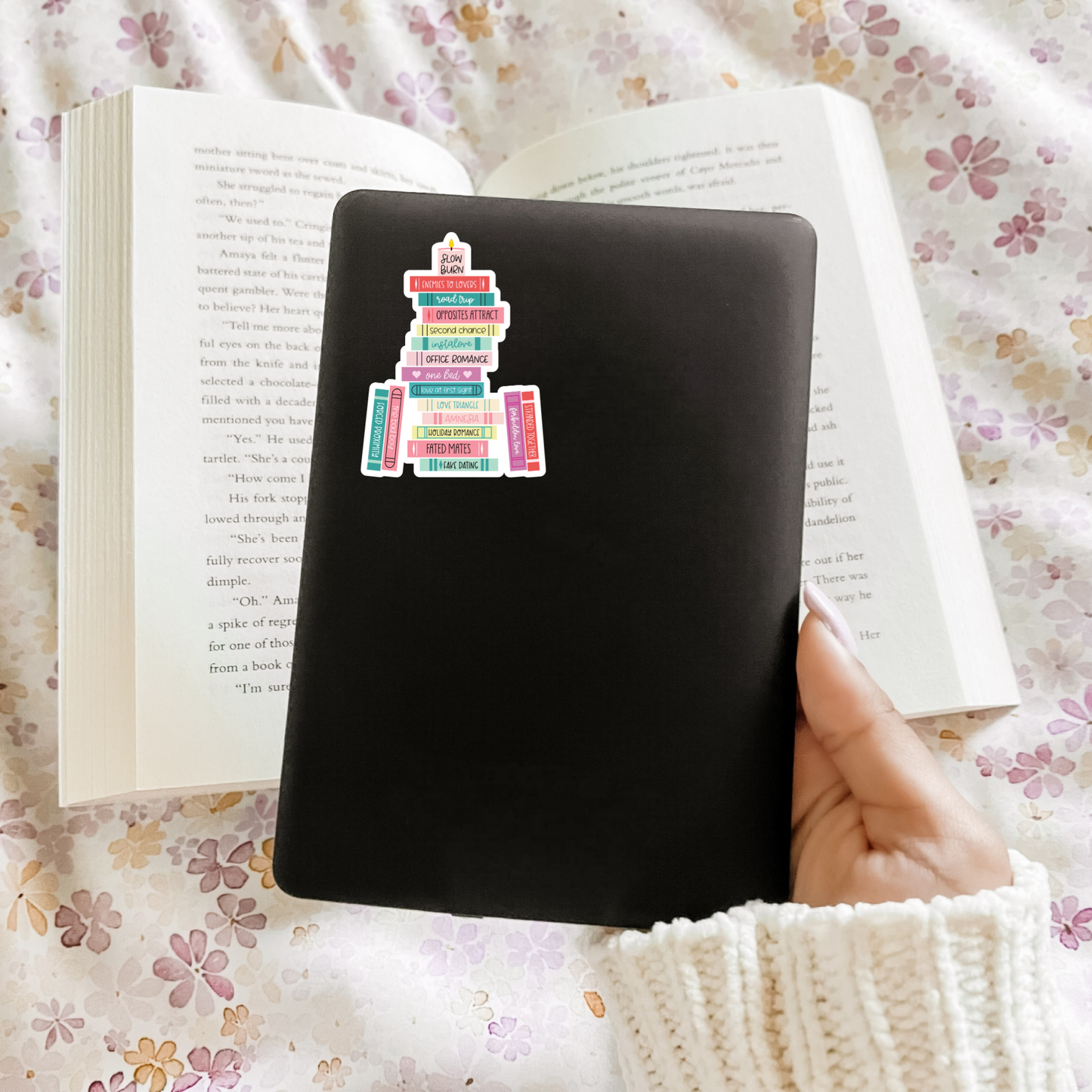 Romance Tropes Book Stack Sticker