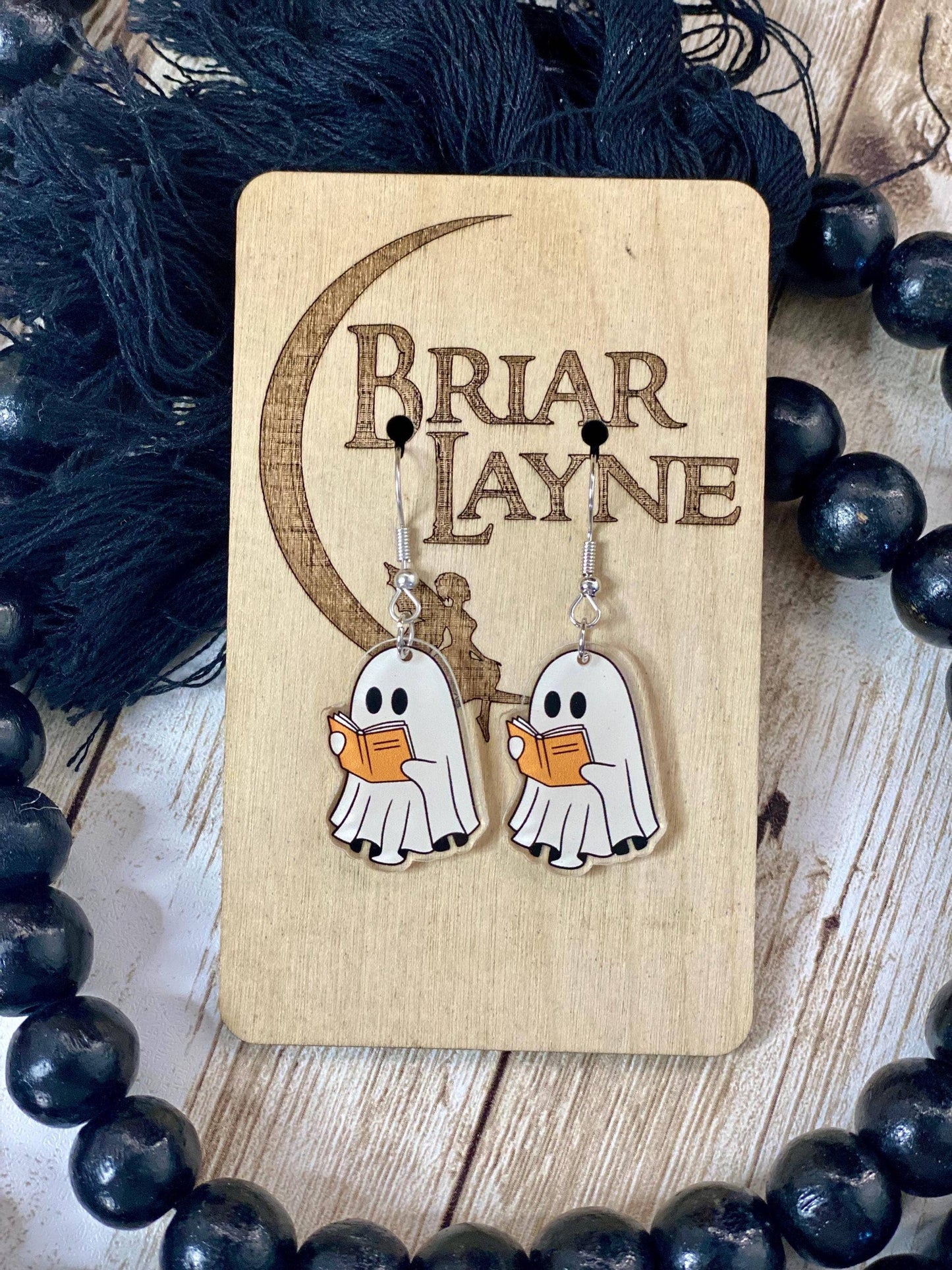 Ghost and Book Themed Halloween Reading Earrings