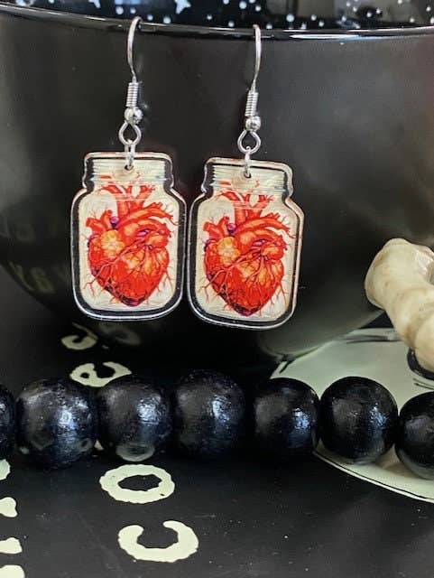 Anatomy Heart in a Jar Halloween Earrings