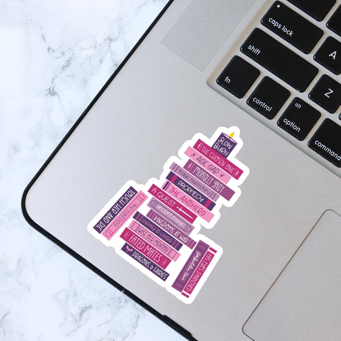 Romantasy Tropes Book Stack Sticker