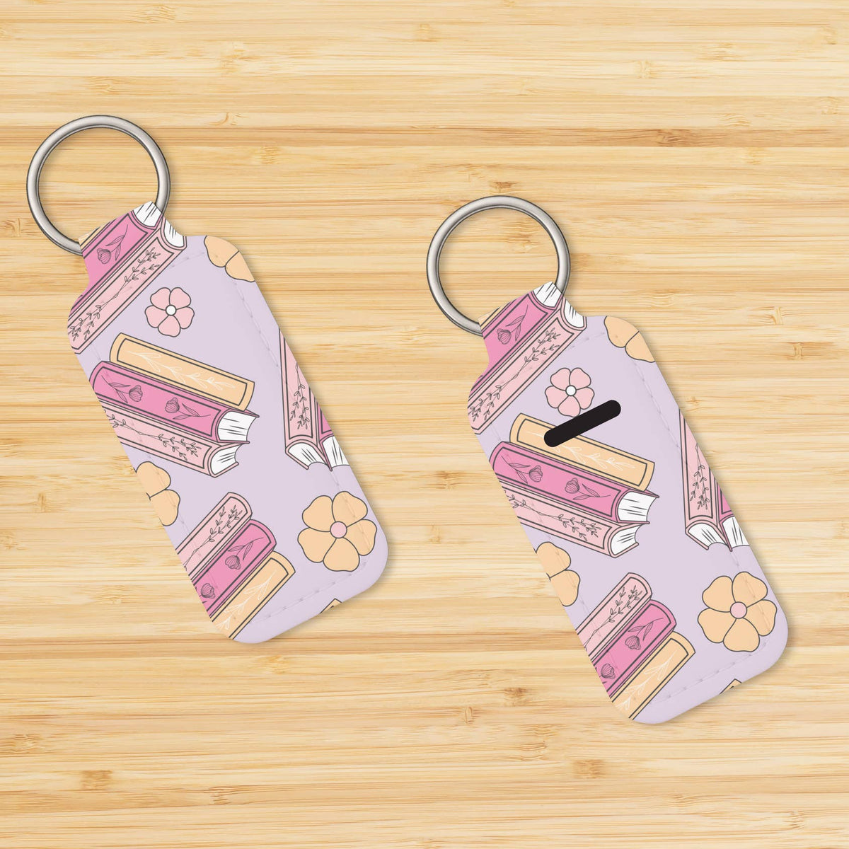 Floral Books Book Lover Lip Balm Holder Keychain