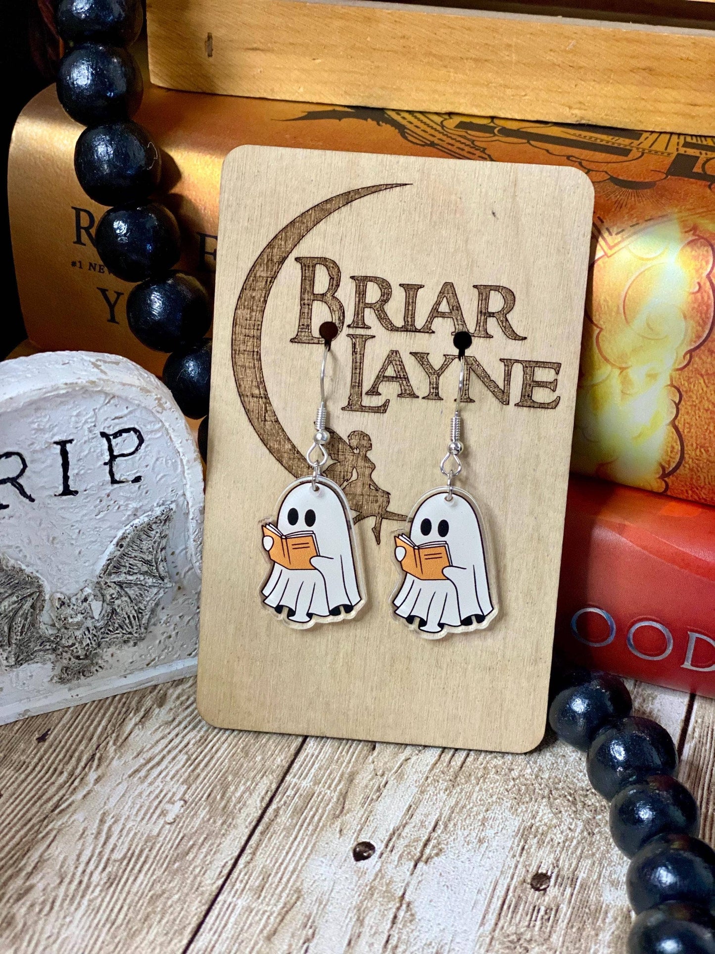 Ghost and Book Themed Halloween Reading Earrings