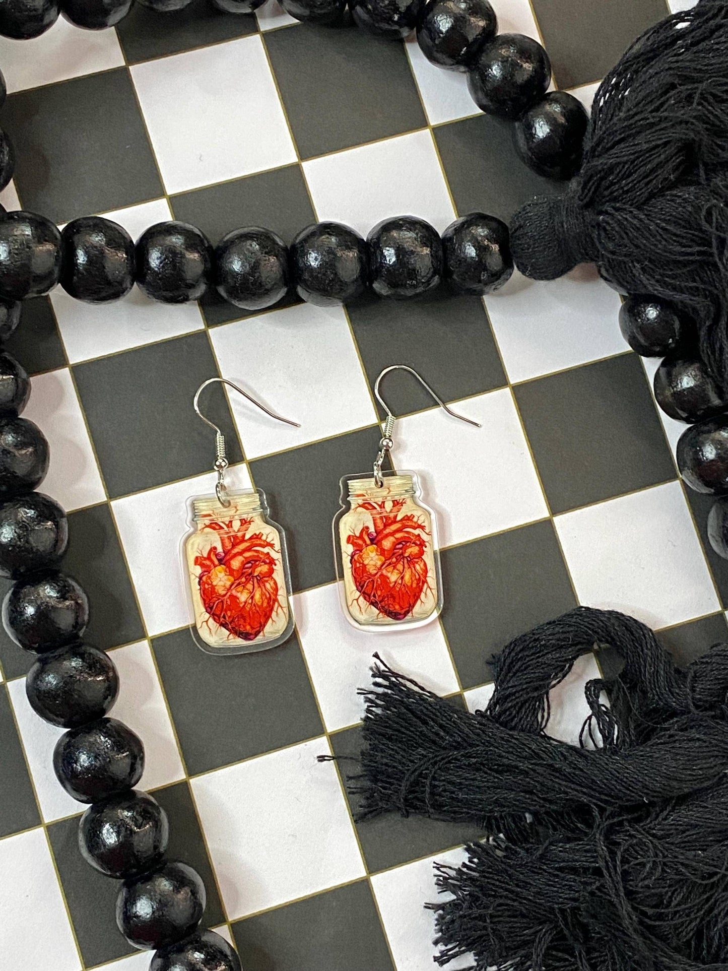 Anatomy Heart in a Jar Halloween Earrings