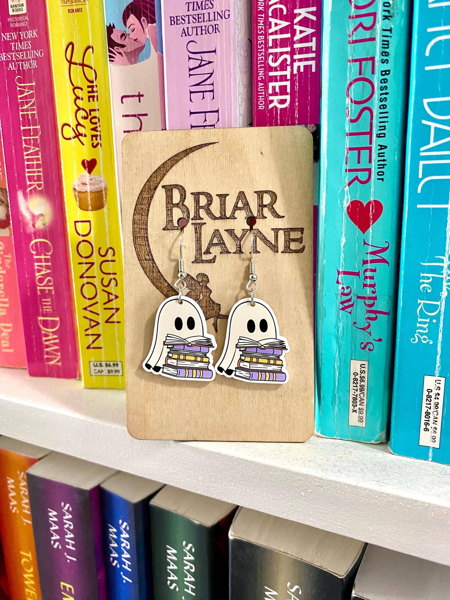 Ghost and Book Themed Halloween Reading Earrings