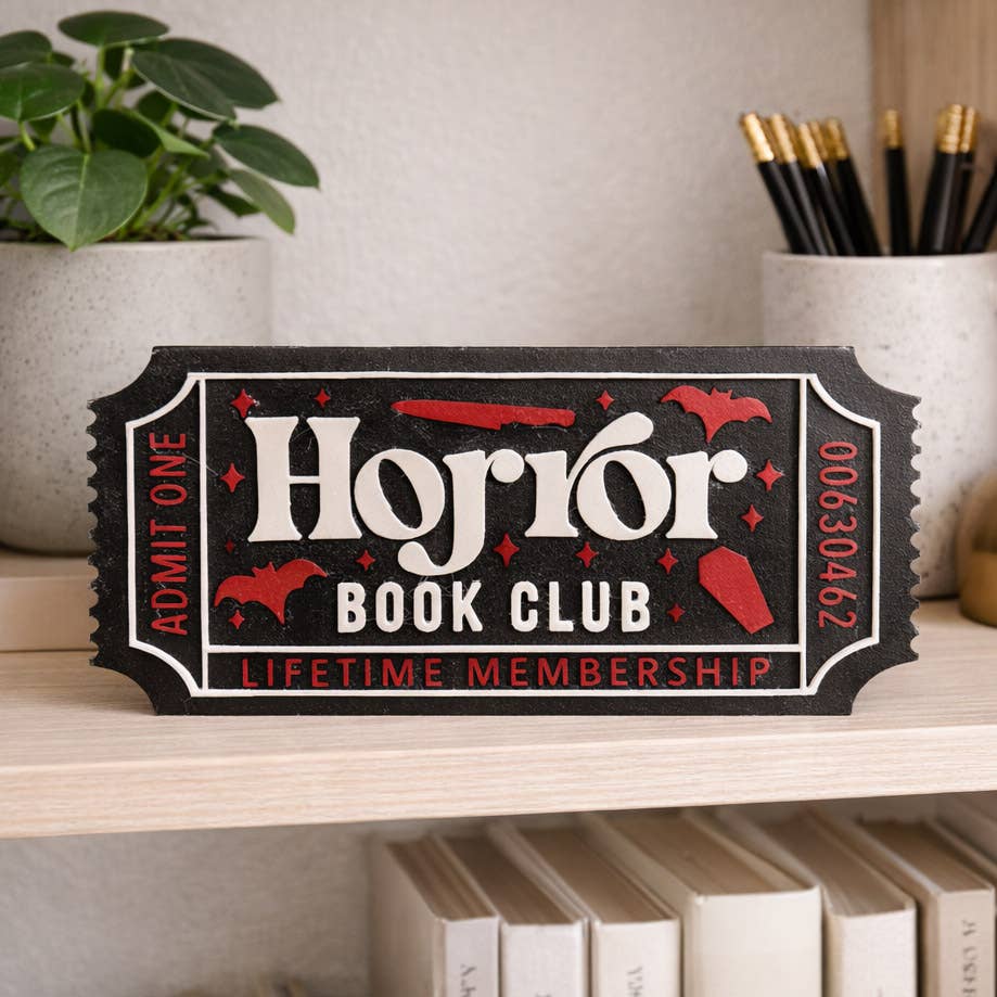 Horror Book Club Ticket Bookshelf Sign
