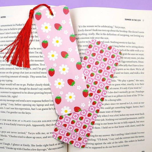 Strawberry & Daisy Double-Sided Bookmark