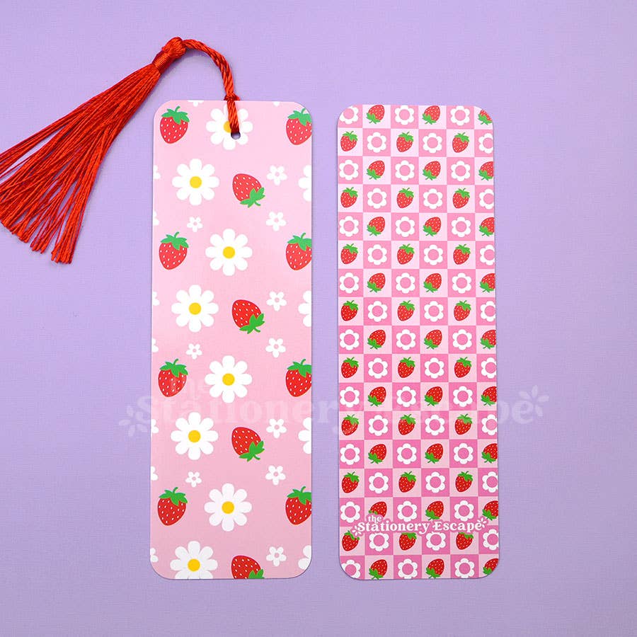 Strawberry & Daisy Double-Sided Bookmark
