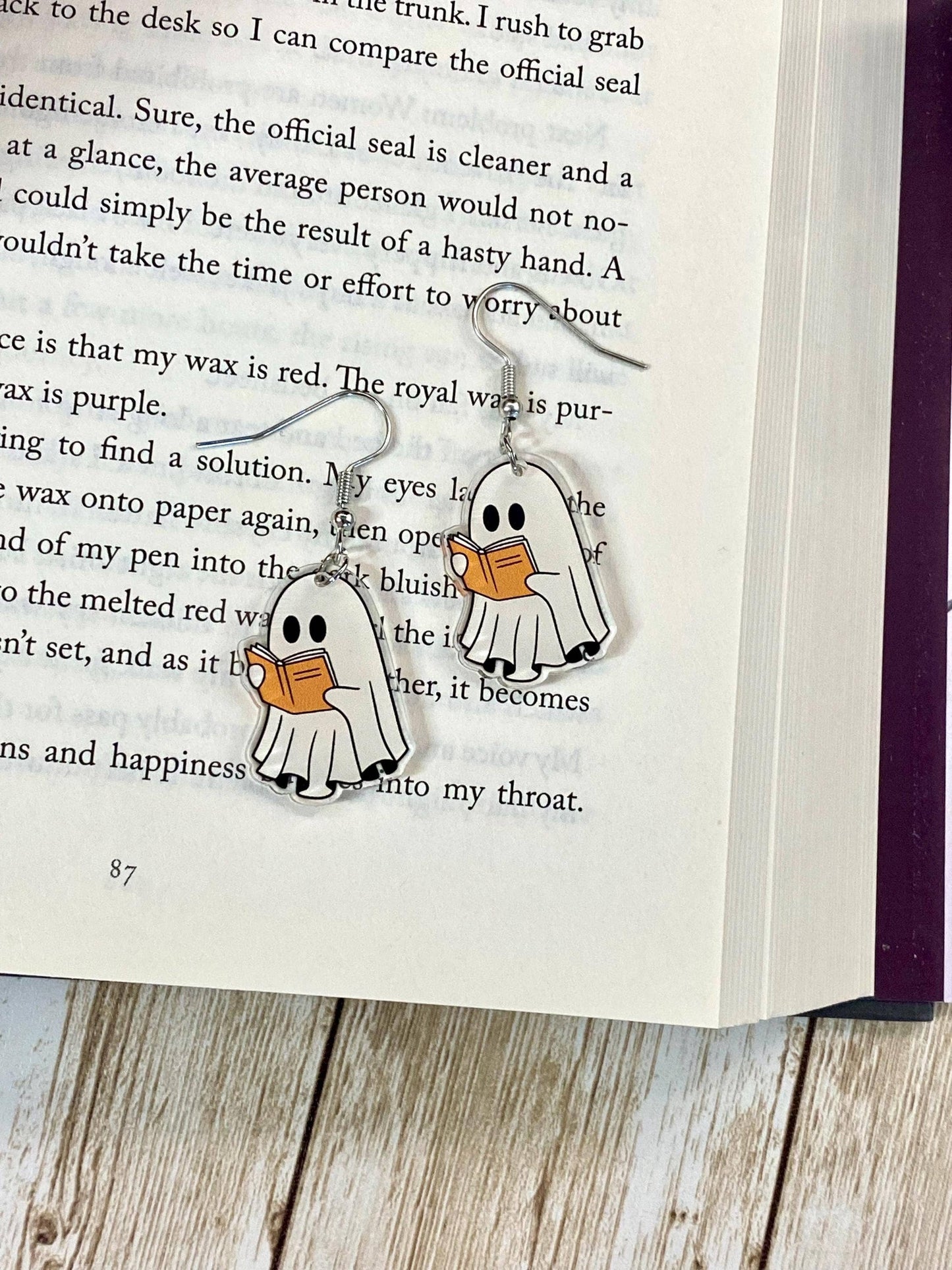 Ghost and Book Themed Halloween Reading Earrings