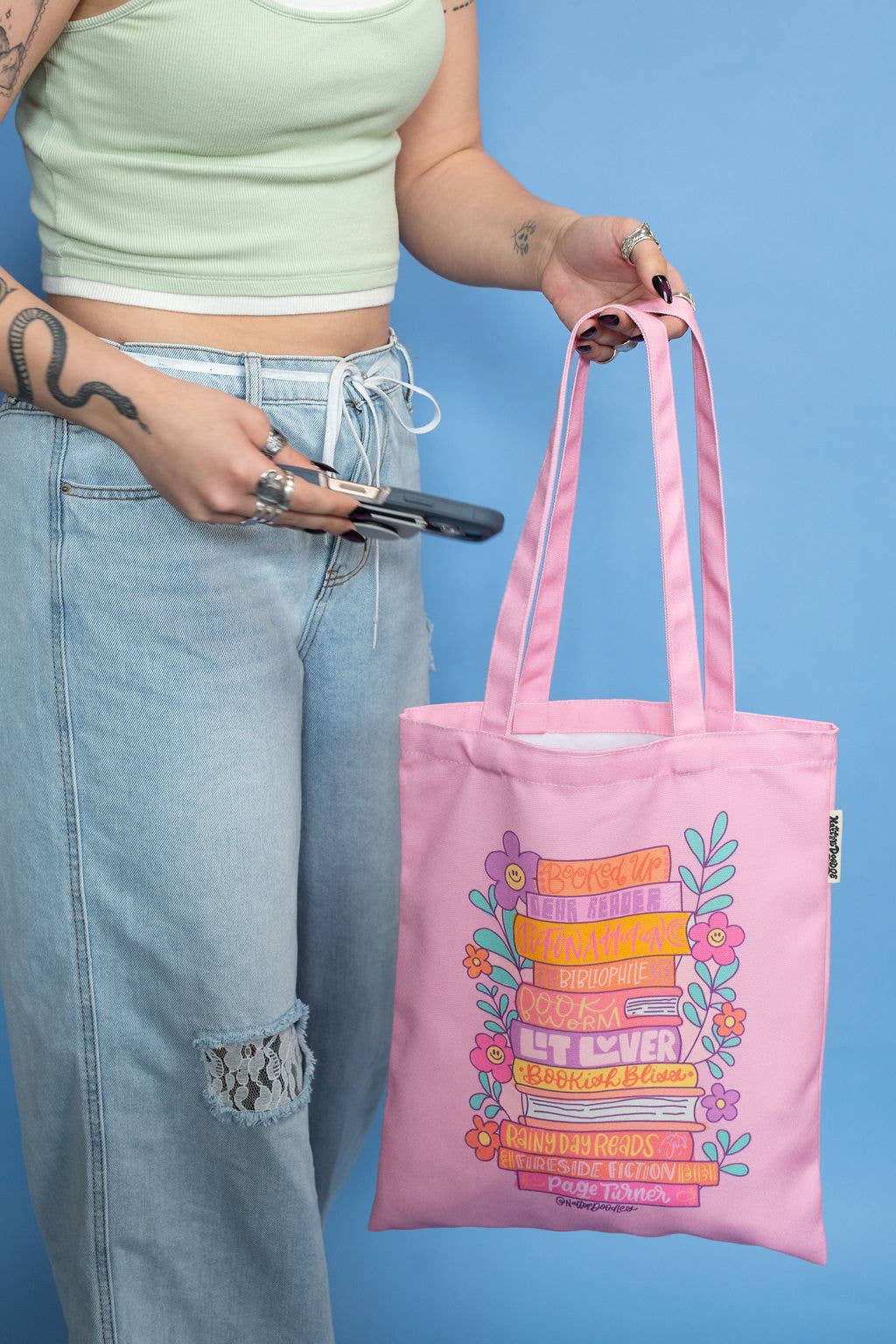 Rad Readers Bookish Literary Book Pink Bookworm Tote Bag