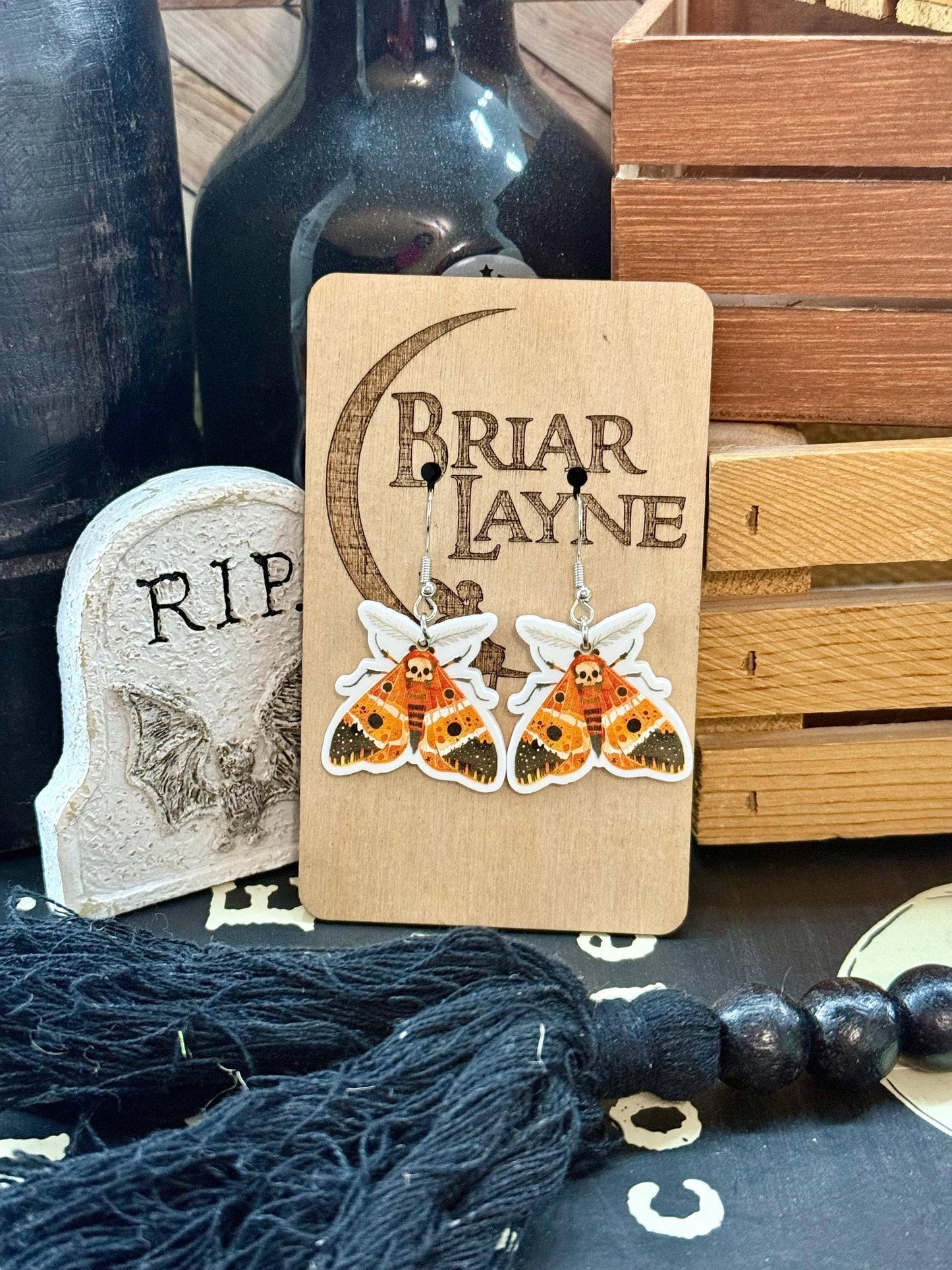 Dark Moth Witch Goth Insect Earrings